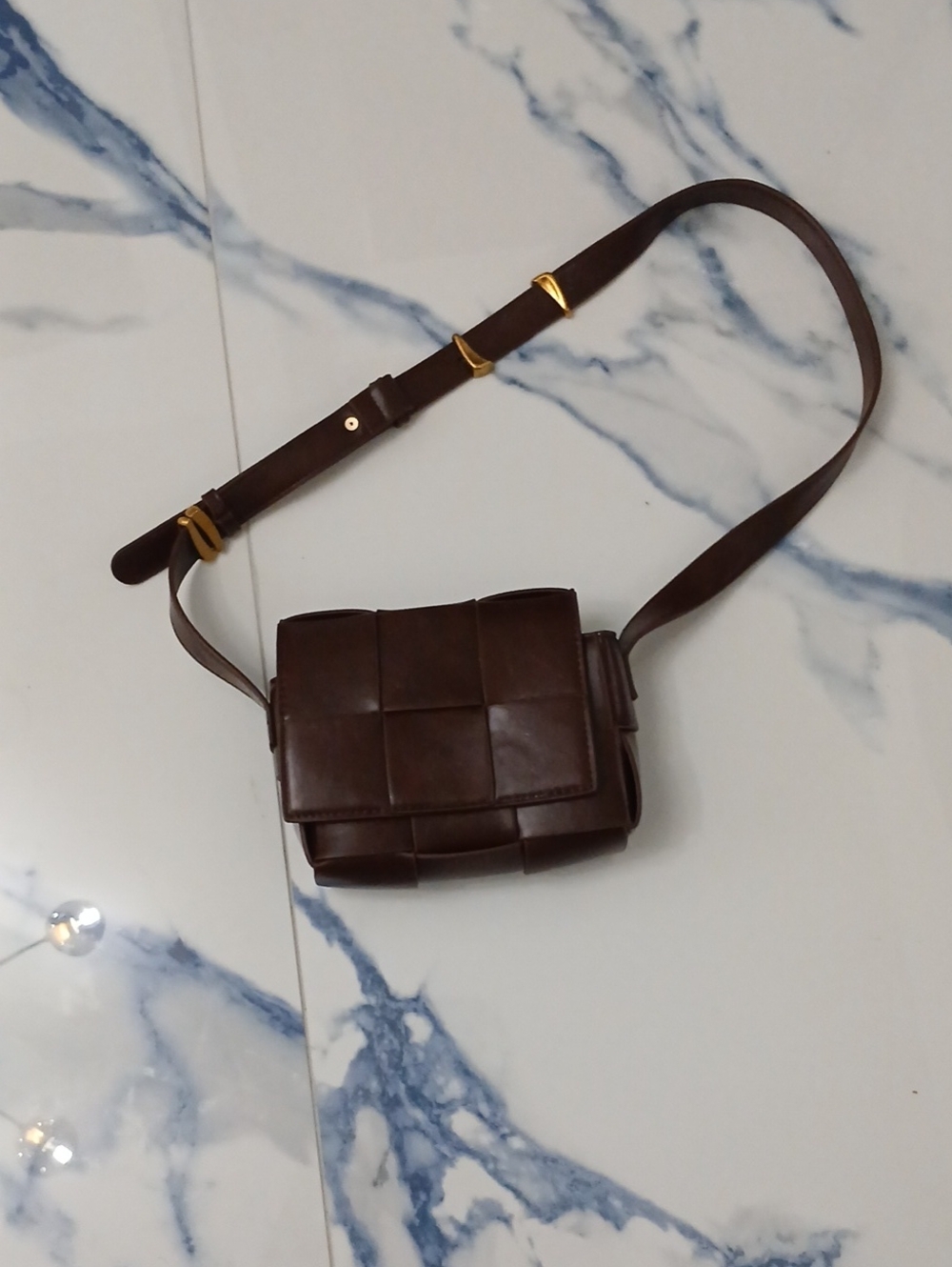 Brown Woven Foe Leather Crossbody Bag for Woman